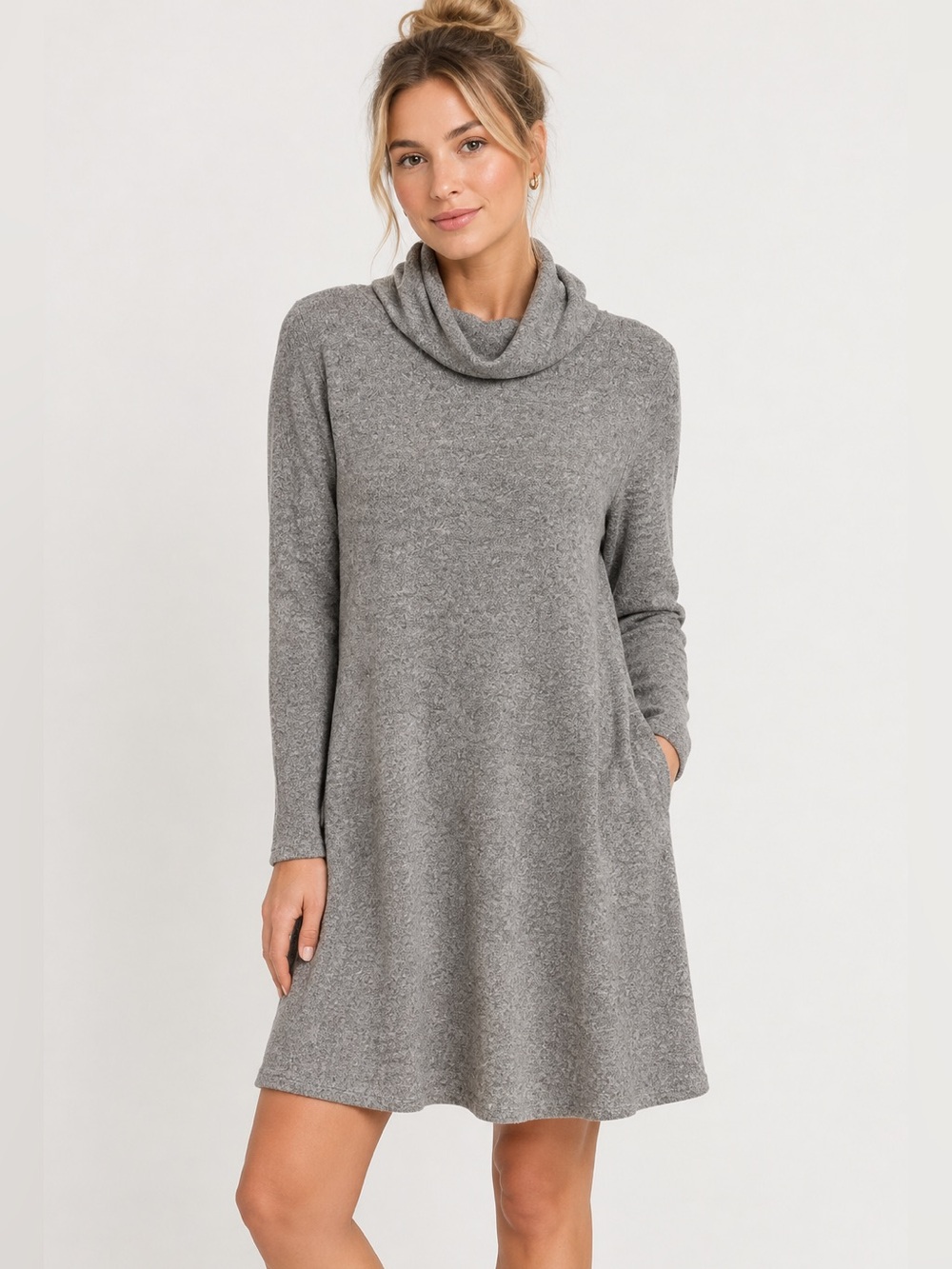 Brit & Bri Grey Knit Cowl Neck Dress